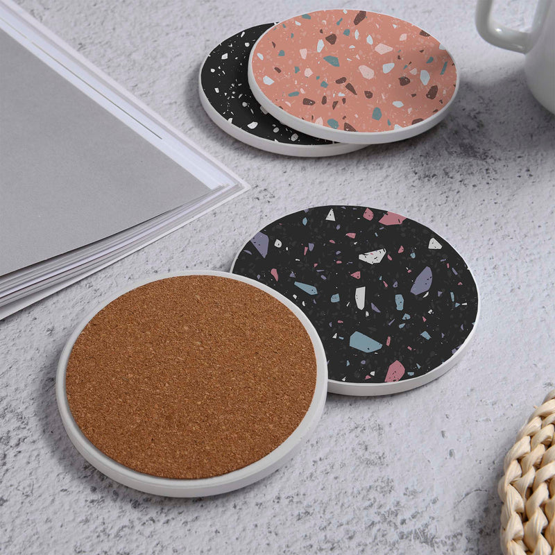 Set of 4 Ceramic Coasters, 4 Patterns with Cork Base -LWHCC4S10CM-33 (6622846058592)