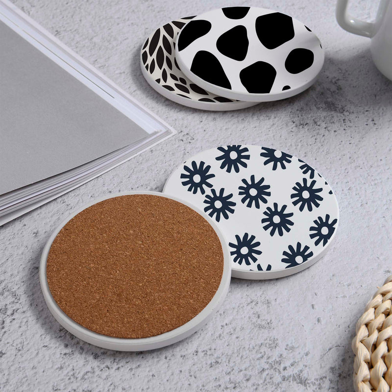 Set of 4 Ceramic Coasters, 4 Patterns with Cork Base -LWHCC4S10CM-38 (6622846255200)