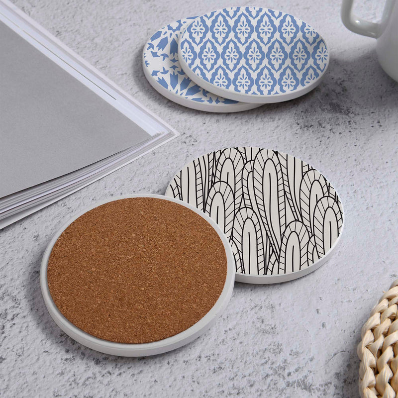 Set of 4 Ceramic Coasters, 4 Patterns with Cork Base -LWHCC4S10CM-39 (6622846287968)