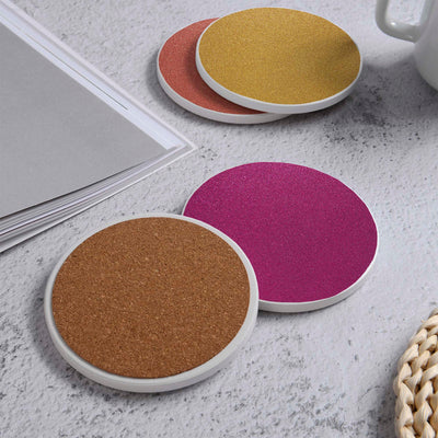 Set of 4 Ceramic Coasters, 4 Patterns with Cork Base -LWHCC4S10CM-45 (6622846517344)