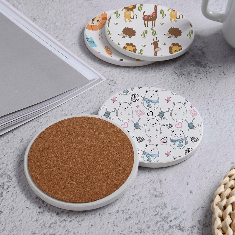 Set of 4 Ceramic Coasters, 4 Patterns with Cork Base -LWHCC4S10CM-47 (6622846582880)