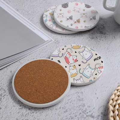 Set of 4 Ceramic Coasters, 4 Patterns with Cork Base -LWHCC4S10CM-48 (6622846615648)