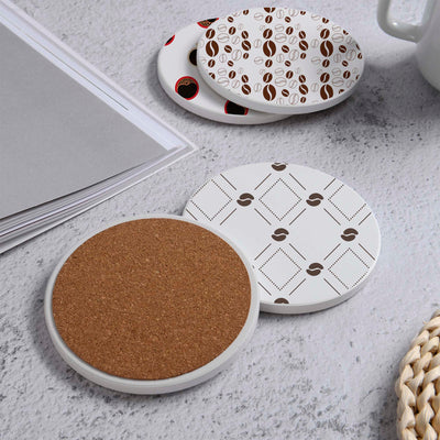 Set of 4 Ceramic Coasters, 4 Patterns with Cork Base -LWHCC4S10CM-55 (6622846845024)