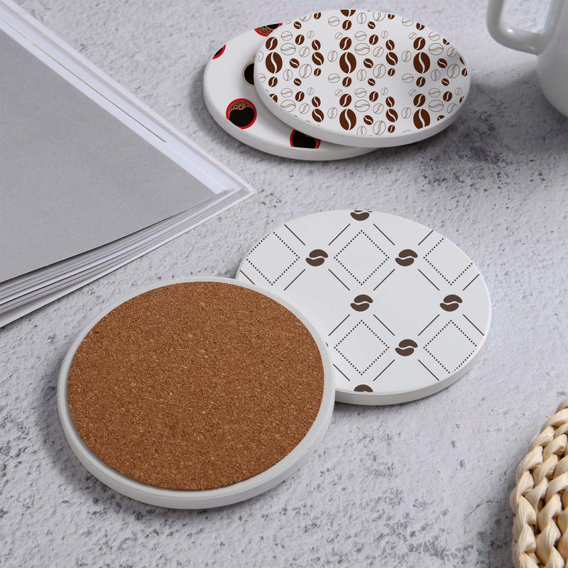 Set of 4 Ceramic Coasters, 4 Patterns with Cork Base -LWHCC4S10CM-55 (6622846845024)