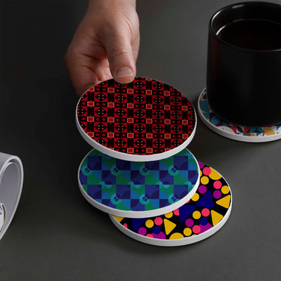Set of 4 Ceramic Coasters, 4 Patterns with Cork Base -LWHCC4S10CM-56 (6622846877792)