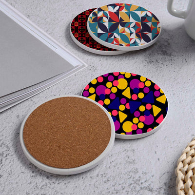 Set of 4 Ceramic Coasters, 4 Patterns with Cork Base -LWHCC4S10CM-56 (6622846877792)