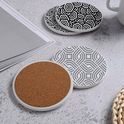 Set of 4 Ceramic Coasters, 4 Patterns with Cork Base -LWHCC4S10CM-57 (6622846910560)