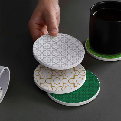 Set of 4 Ceramic Coasters, 4 Patterns with Cork Base -LWHCC4S10CM-61 (6622847041632)