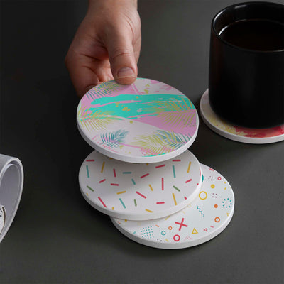 Set of 4 Ceramic Coasters, 4 Patterns with Cork Base -LWHCC4S10CM-62 (6622847074400)