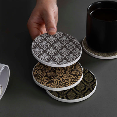 Set of 4 Ceramic Coasters, 4 Patterns with Cork Base -LWHCC4S10CM-63 (6622847107168)
