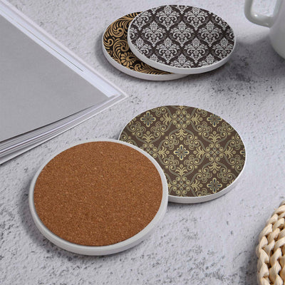 Set of 4 Ceramic Coasters, 4 Patterns with Cork Base -LWHCC4S10CM-63 (6622847107168)