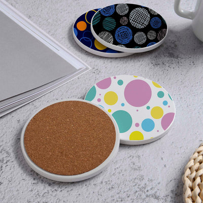 Set of 4 Ceramic Coasters, 4 Patterns with Cork Base -LWHCC4S10CM-65 (6622847172704)