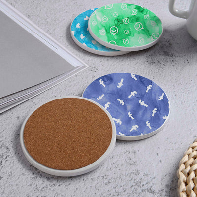 Set of 4 Ceramic Coasters, 4 Patterns with Cork Base -LWHCC4S10CM-67 (6622847238240)