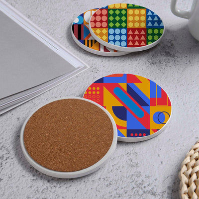 Set of 4 Ceramic Coasters, 4 Patterns with Cork Base -LWHCC4S10CM-68 (6622847271008)
