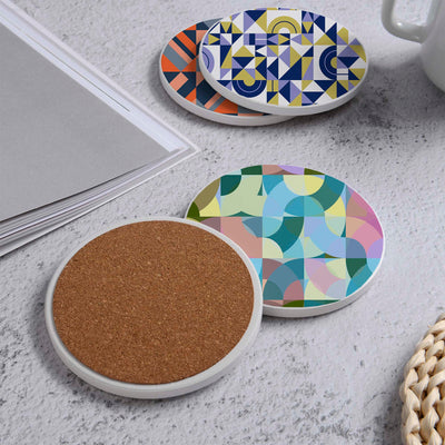 Set of 4 Ceramic Coasters, 4 Patterns with Cork Base -LWHCC4S10CM-70 (6622847336544)
