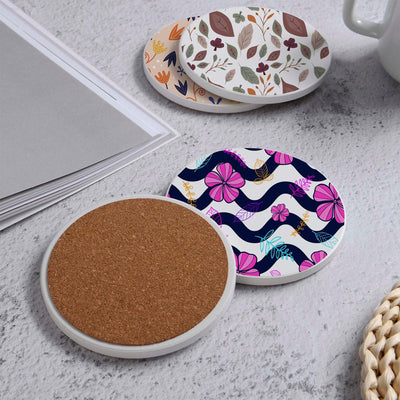 Set of 4 Ceramic Coasters, 4 Patterns with Cork Base -LWHCC4S10CM-73 (6622847402080)