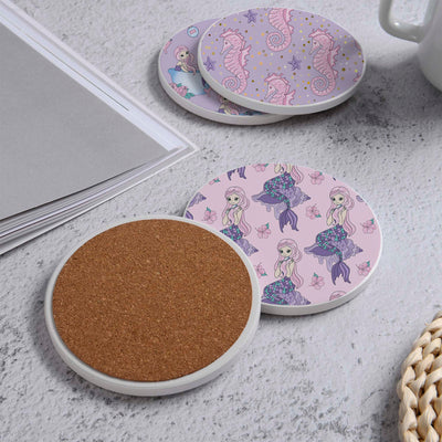 Set of 4 Ceramic Coasters, 4 Patterns with Cork Base -LWHCC4S10CM-75 (6622847500384)