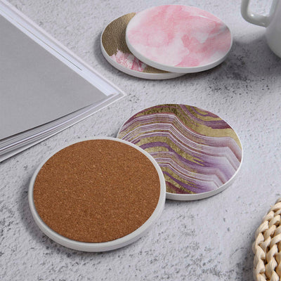 Set of 4 Ceramic Coasters, 4 Patterns with Cork Base -LWHCC4S10CM-8 (6622845206624)