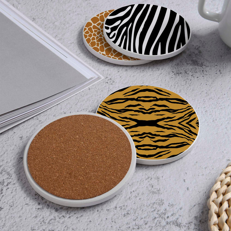 Set of 4 Ceramic Coasters, 4 Patterns with Cork Base -LWHCC4S10CM-9 (6622845239392)