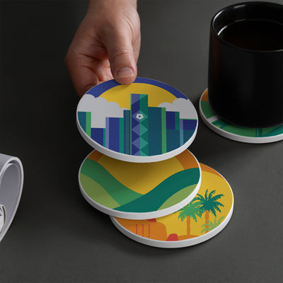 Set of 4 Ceramic Coasters, 4 Patterns with Cork Base -LWHCC4S10CM-ND1 (6622847533152)