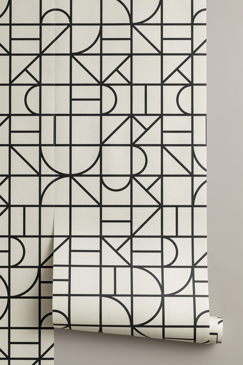 Monochrome Modern Geometric Grid Repeat Pattern Wallpaper (6648706695264)