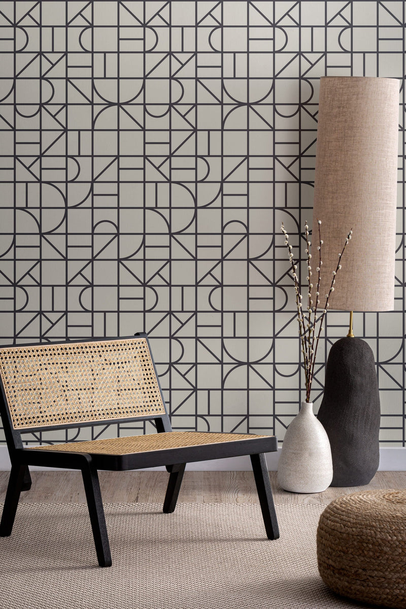 Monochrome Modern Geometric Grid Repeat Pattern Wallpaper (6648706695264)