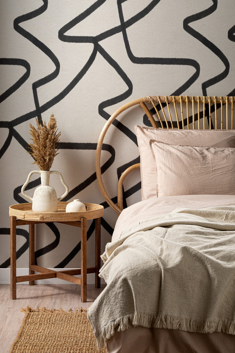 Black and Neutral Abstract Lines Repeat Pattern Wallpaper (6648706170976)