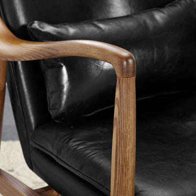 Wood Frame Leather Sling Chair - Black (6629779603552)