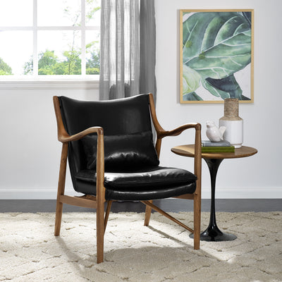 Wood Frame Leather Sling Chair - Black (6629779603552)