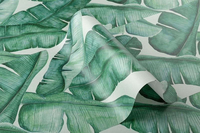 Watercolor Green Tropical Leaves Repeat Pattern Wallpaper (6648706138208)