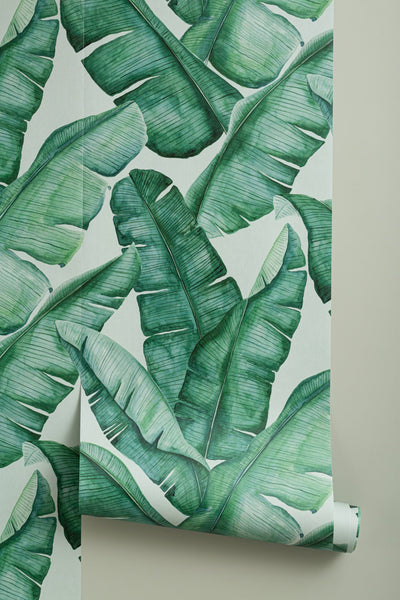 Watercolor Green Tropical Leaves Repeat Pattern Wallpaper (6648706138208)