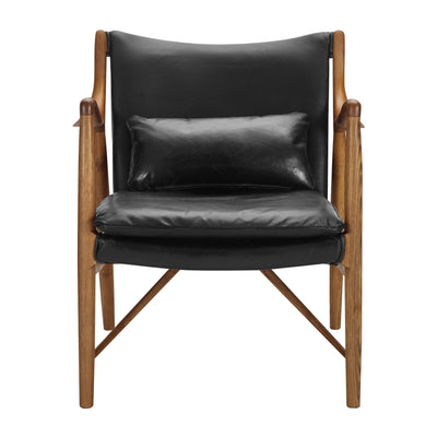 Wood Frame Leather Sling Chair - Black (6629779603552)